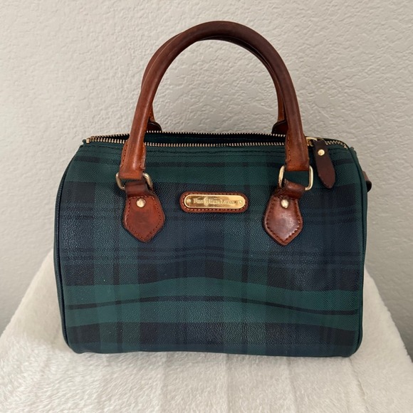 Polo Ralph Lauren Handbags - Vintage Polo Ralph Lauren Plaid Boston Bag Satchel Leather Trim Top Handle